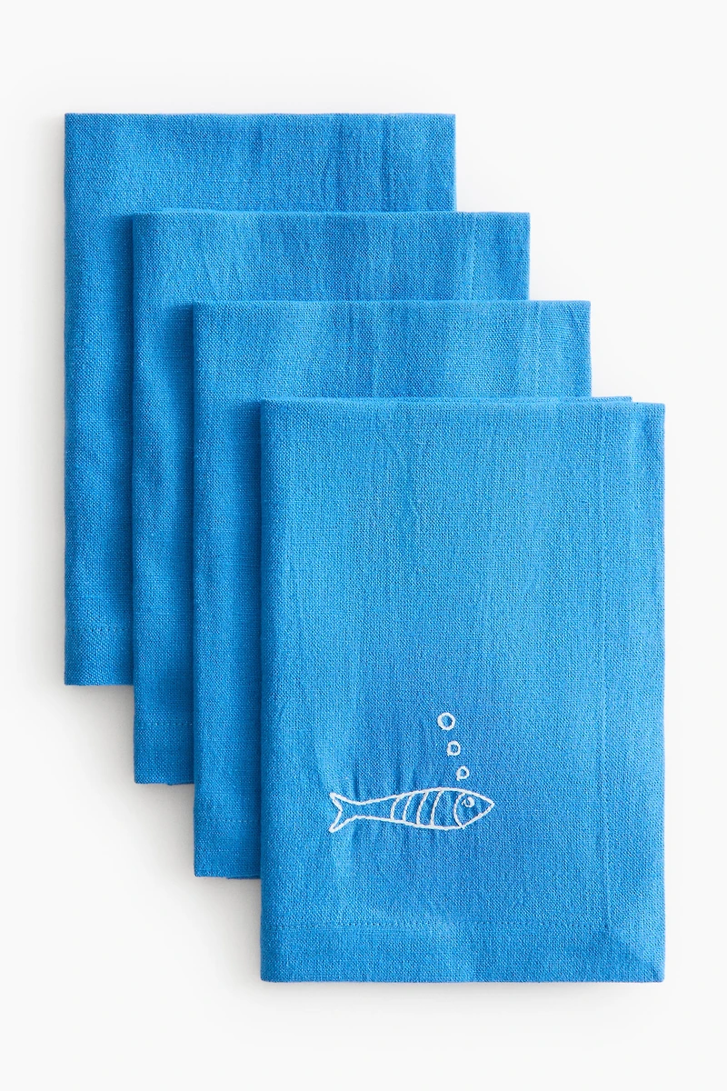 4-Pack Embroidered-Detail Linen-blend Napkins
