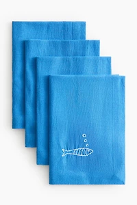 4-Pack Embroidered-Detail Linen-blend Napkins