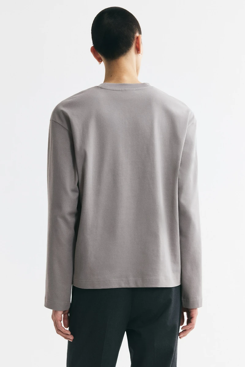 Relaxed-Fit Long-Sleeved Interlock Cotton T-Shirt