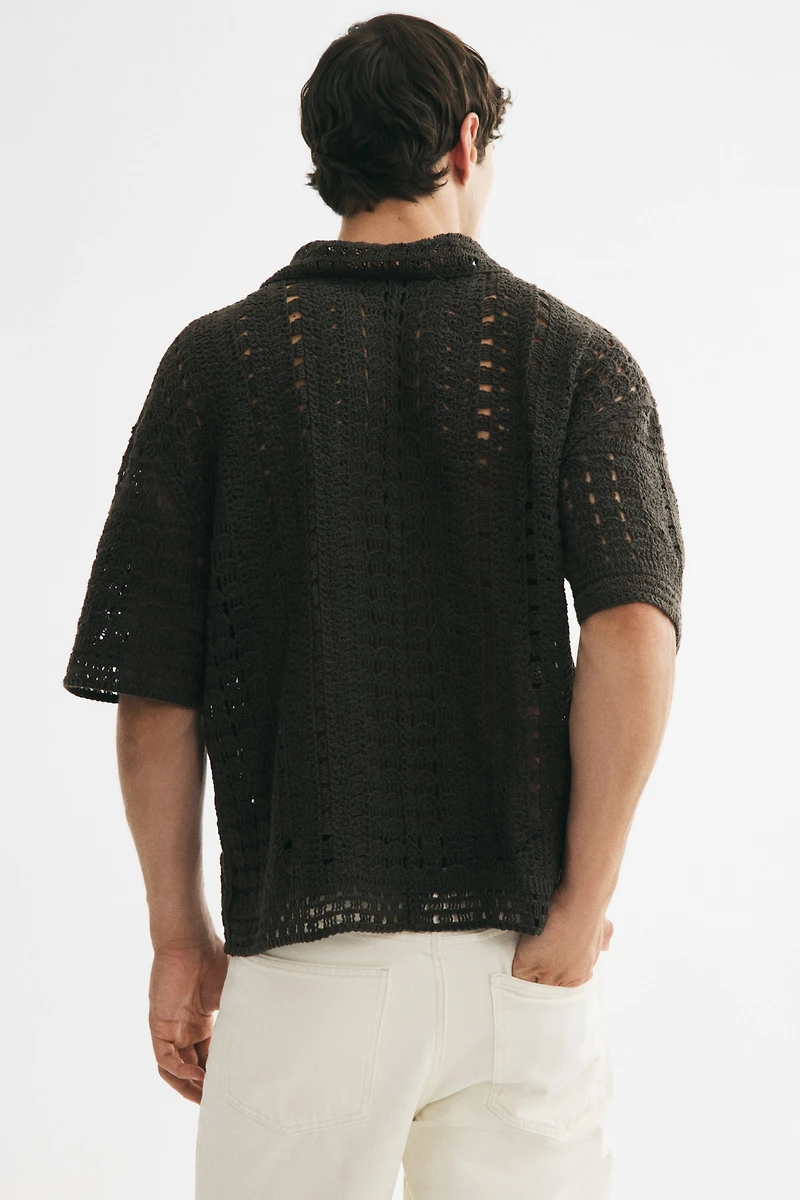 Relaxed-Fit Crochet-Look Polo Shirt