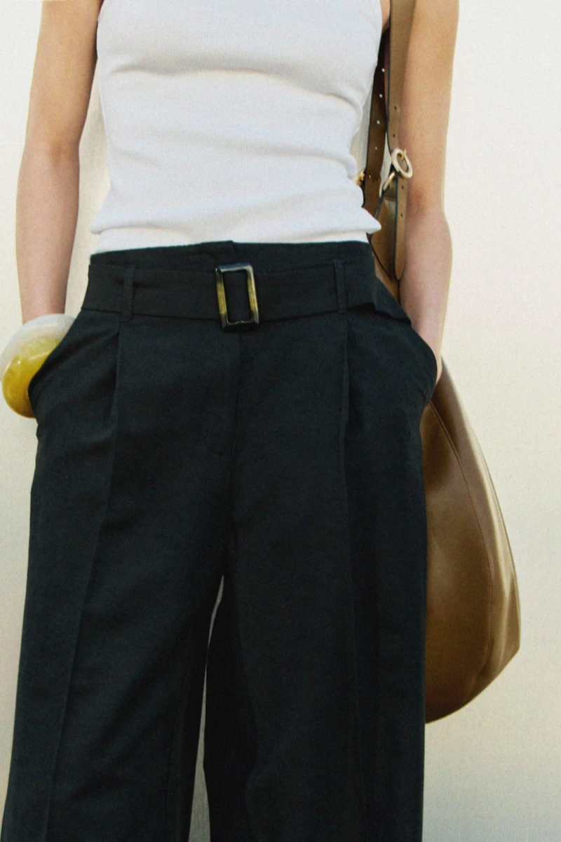 Linen-Blend Pants with Belt