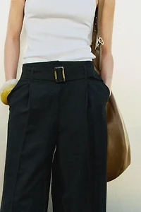 Linen-Blend Pants with Belt