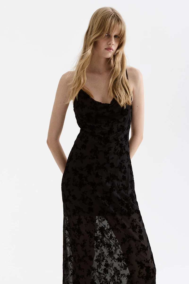 Flock-Print Strappy Dress