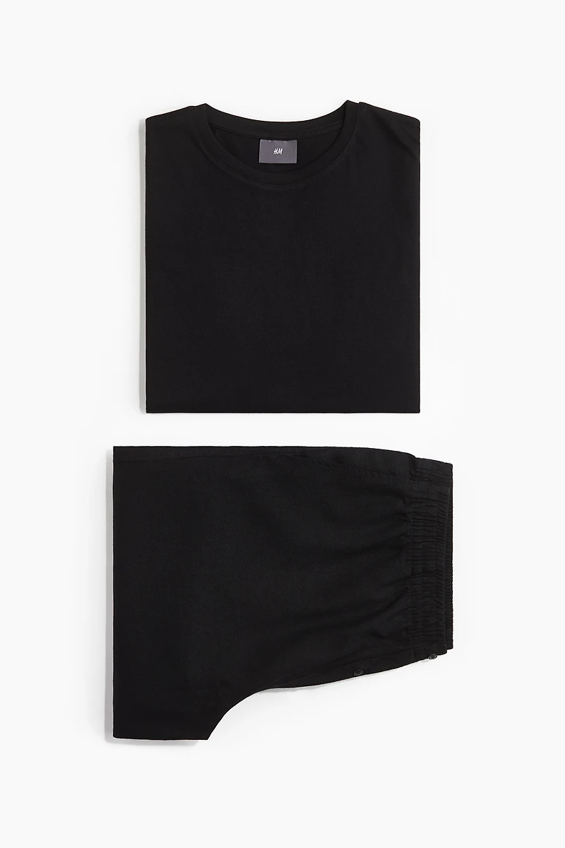 Linen-Blend Pajama T-Shirt and Shorts