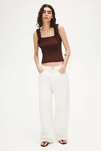 Rose-Appliquéd Rib-Knit Top