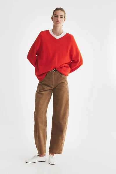 Barrel-Leg Corduroy Pants