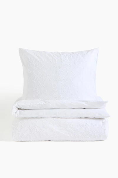 Jacquard-Weave Twin Duvet Cover Set