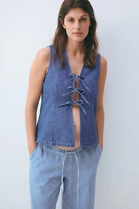 MAMA Chandail sans manches à nouer en denim