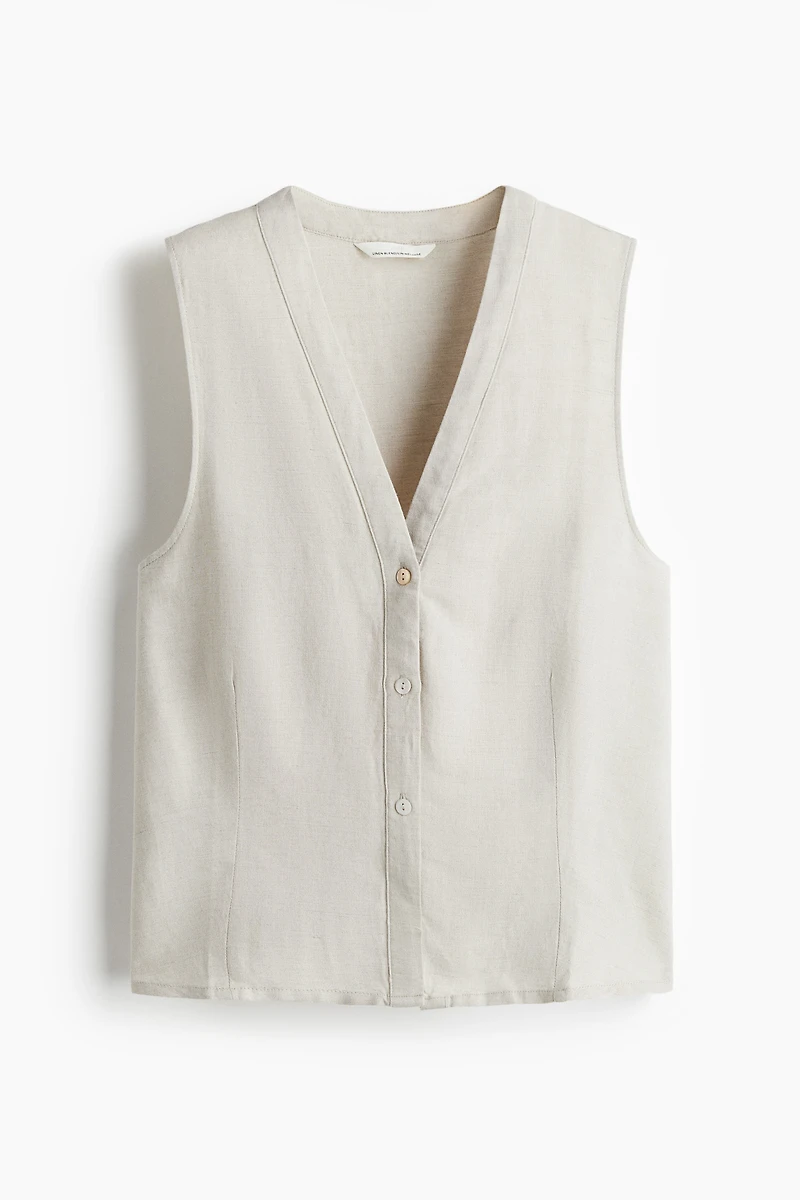 Sleeveless Linen-Blend Blouse