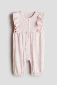 Ruffle-Trimmed Muslin Romper Suit