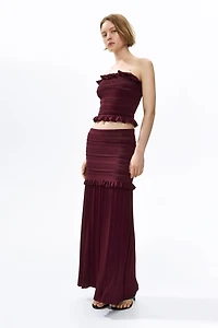 Pleated Pointelle-Knit Skirt