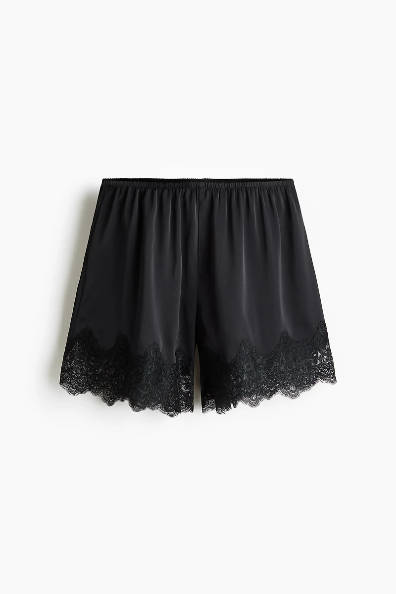 Lace-Trimmed Satin Pajama Shorts