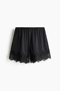Lace-Trimmed Satin Pajama Shorts