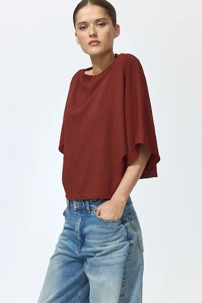 Crinkled Boat-Neck Top