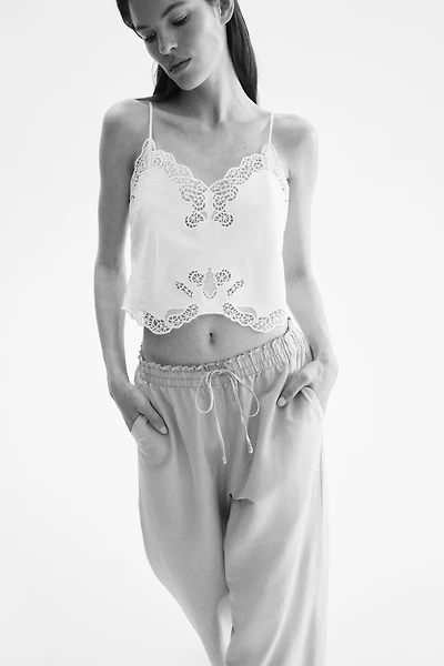 Linen-Blend Crop Pants