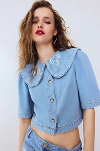 Denim Blouse with Collar