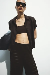 Wide-Leg Textured-Knit Pants