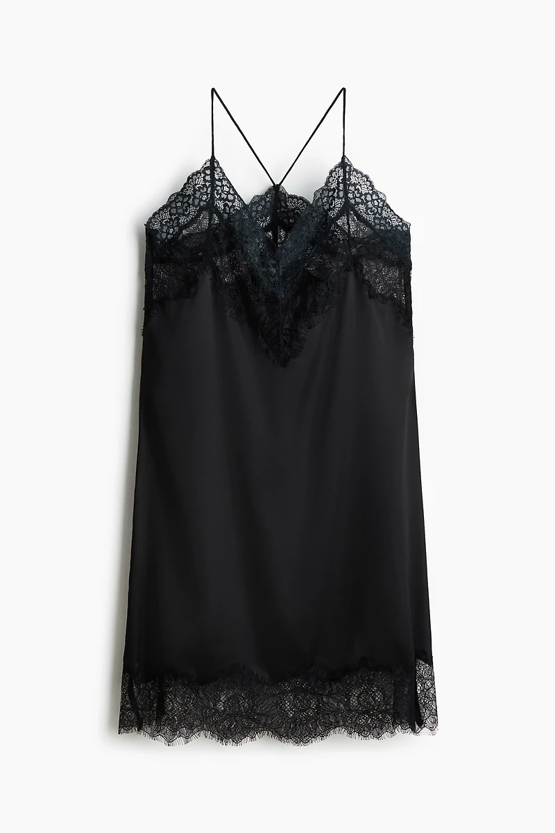 Lace-Trimmed Satin Dress