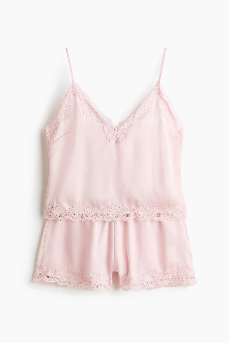 Lace-Trimmed Satin Pajamas