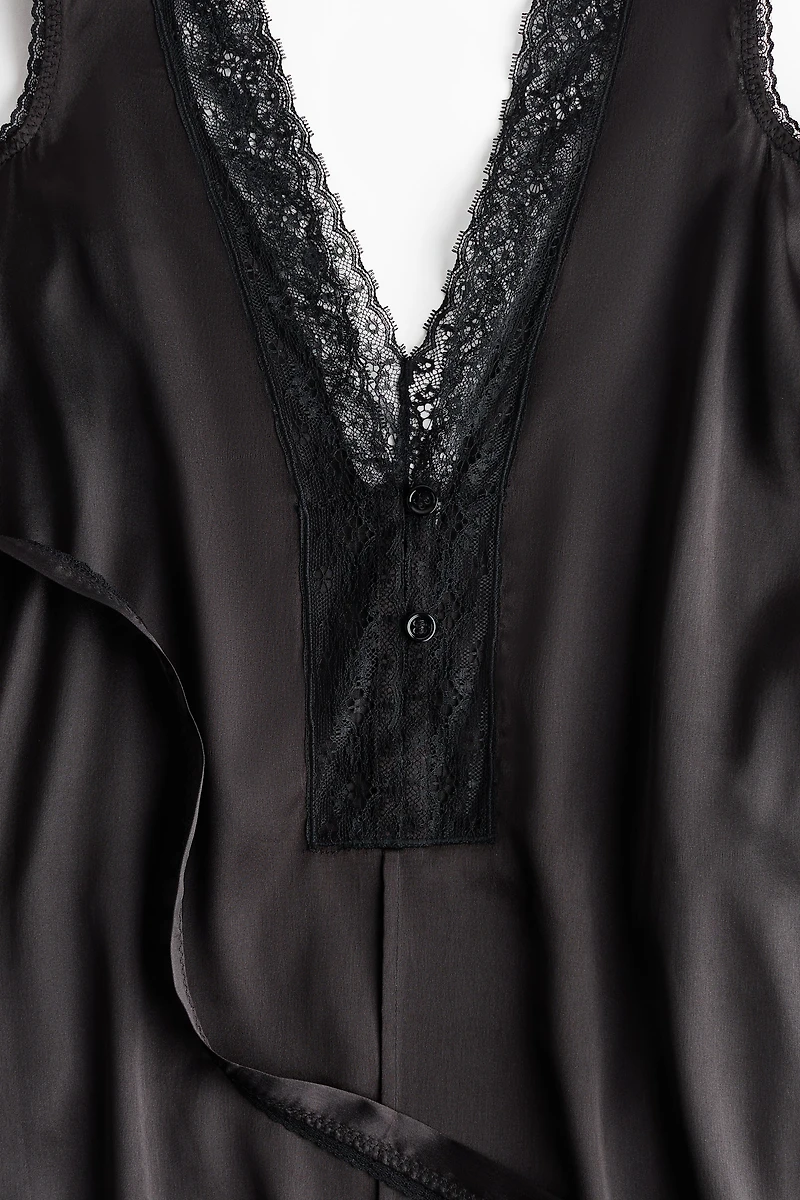 Lace-Trimmed Satin Dress