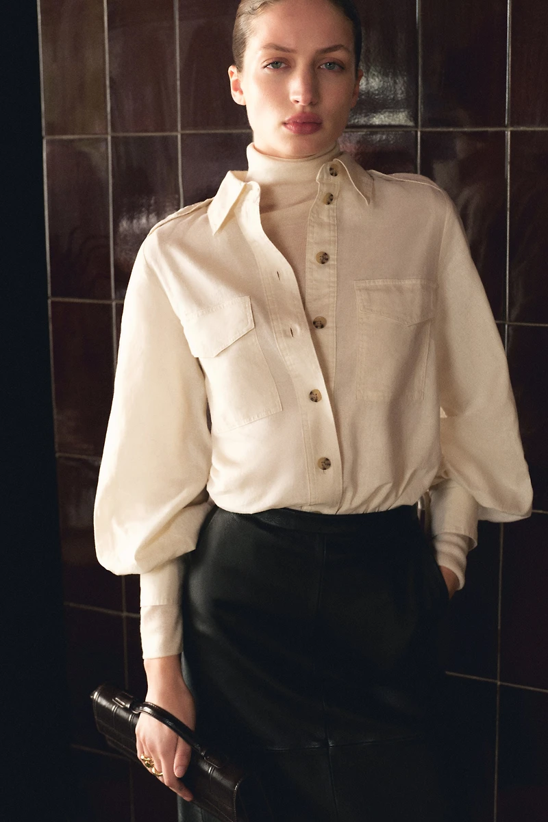 Linen-Blend Cargo Shirt