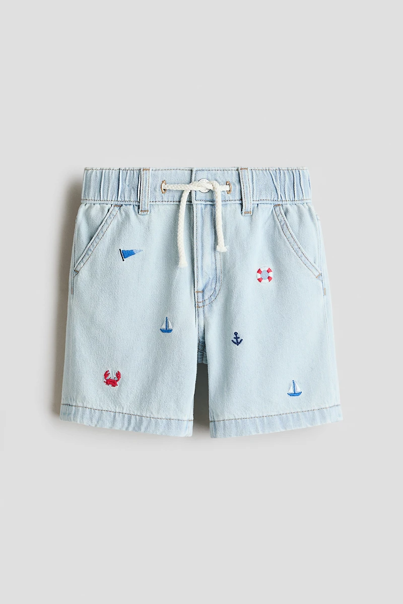 Embroidered-Detail Denim Shorts