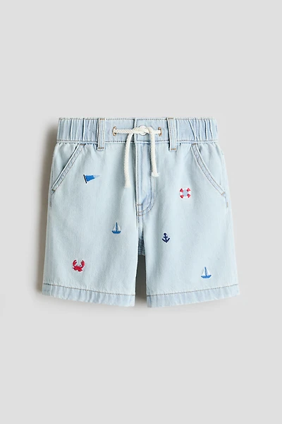 Embroidered-Detail Denim Shorts