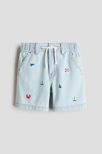Embroidered-Detail Denim Shorts