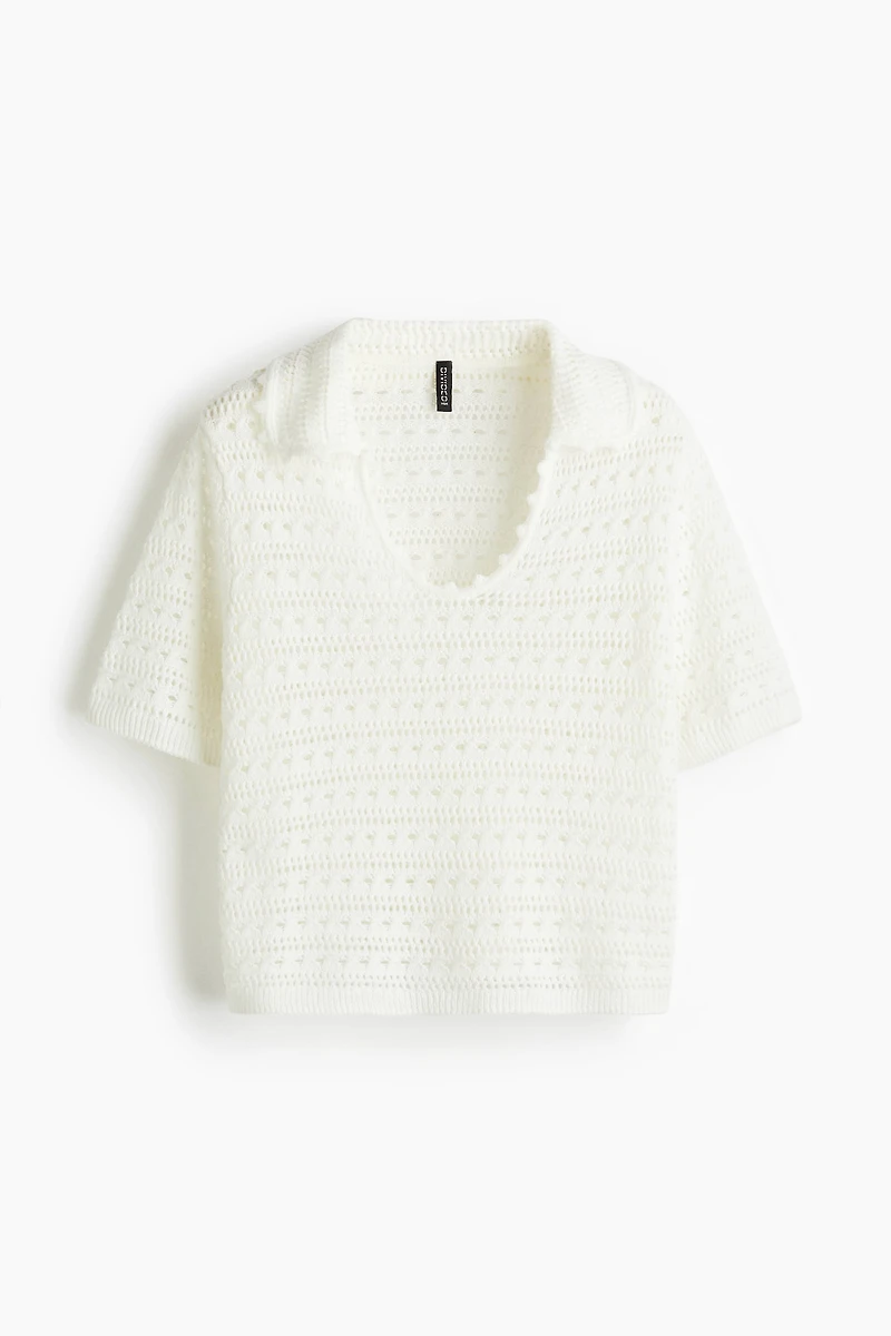 Hole-Knit Top with Collar