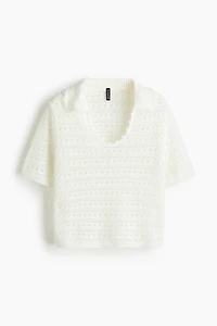Hole-Knit Top with Collar