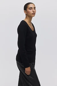 Scoop-Neck Rib-Knit Cardigan