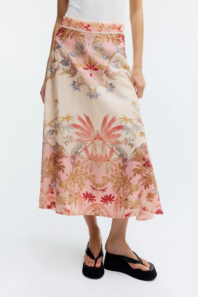 Flared Linen-Blend Skirt