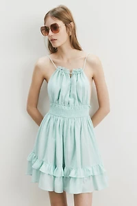 Linen-Blend Dress with a Flared Skirt