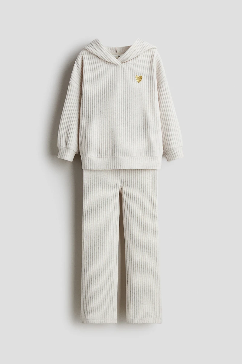 Ensemble 2 pièces en tricot côtelé et brossé