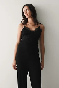 Lace-Trimmed Jersey Pajamas