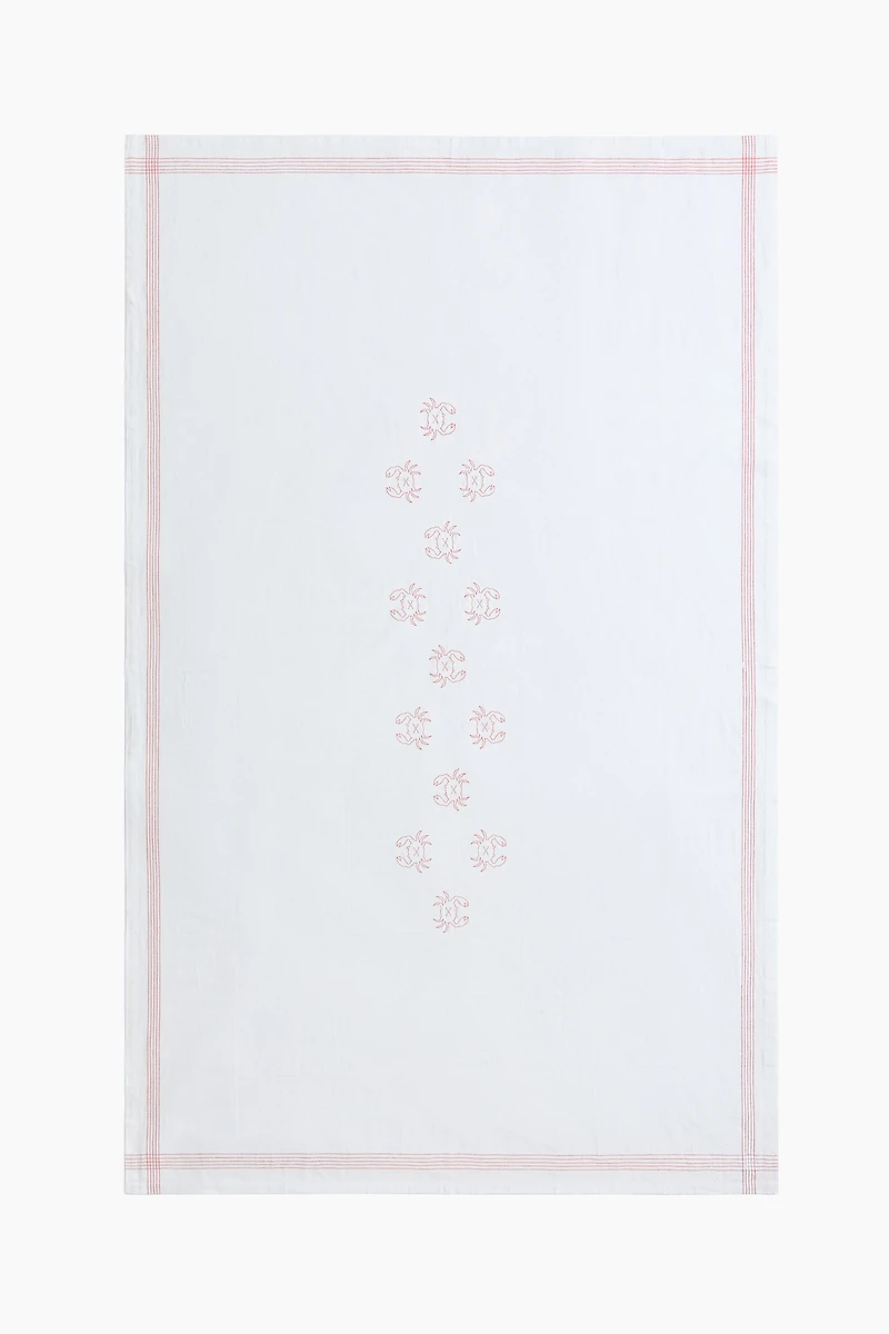 Embroidered-Motif Linen-Blend Tablecloth