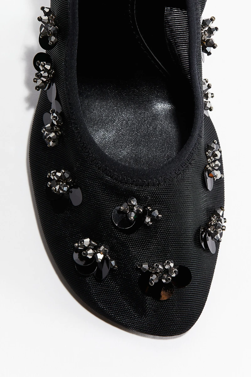 Embellished Mesh Slingbacks