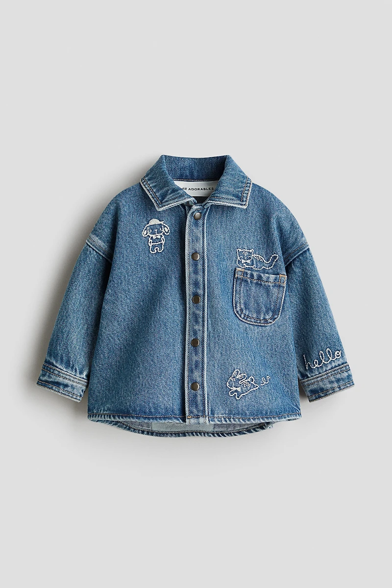 Embroidered-Detail Denim Overshirt