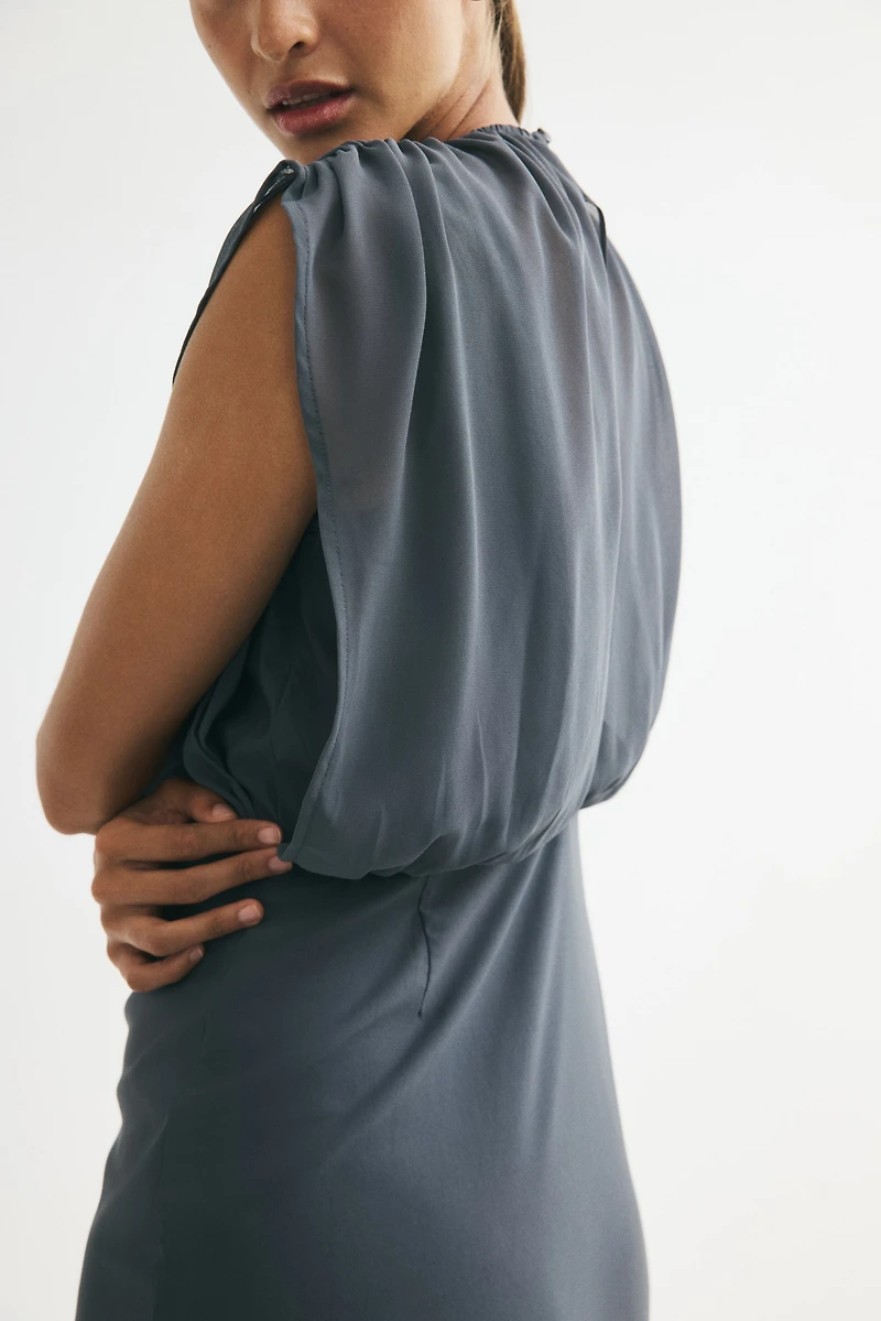 Dual-Fabric Draped Dress