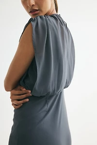 Dual-Fabric Draped Dress