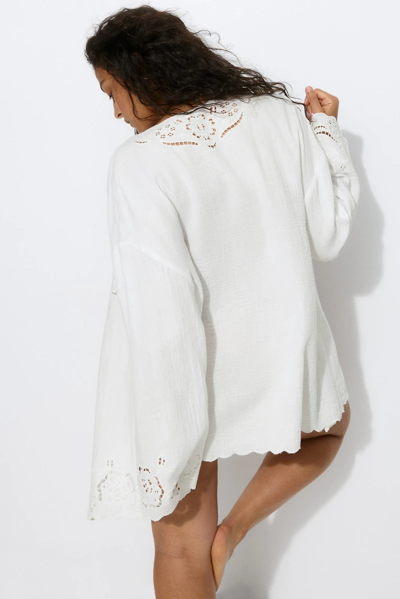 Caftan de plage en mousseline coton