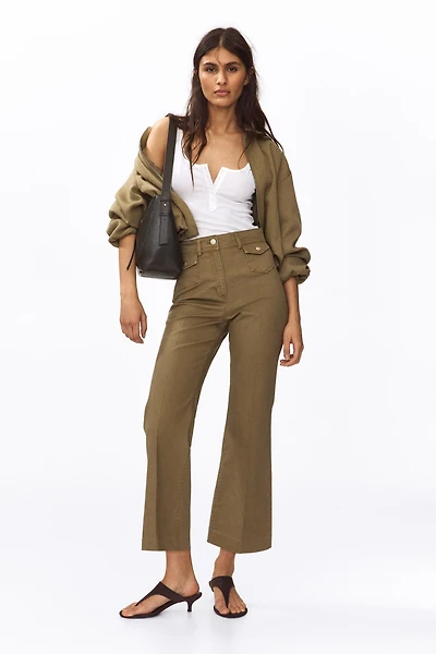 Flared ankle-length trousers