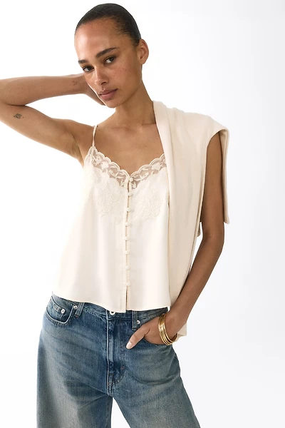 Embroidered-Detail Viscose Top