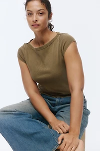 Rib-Knit Boat-Neck Top