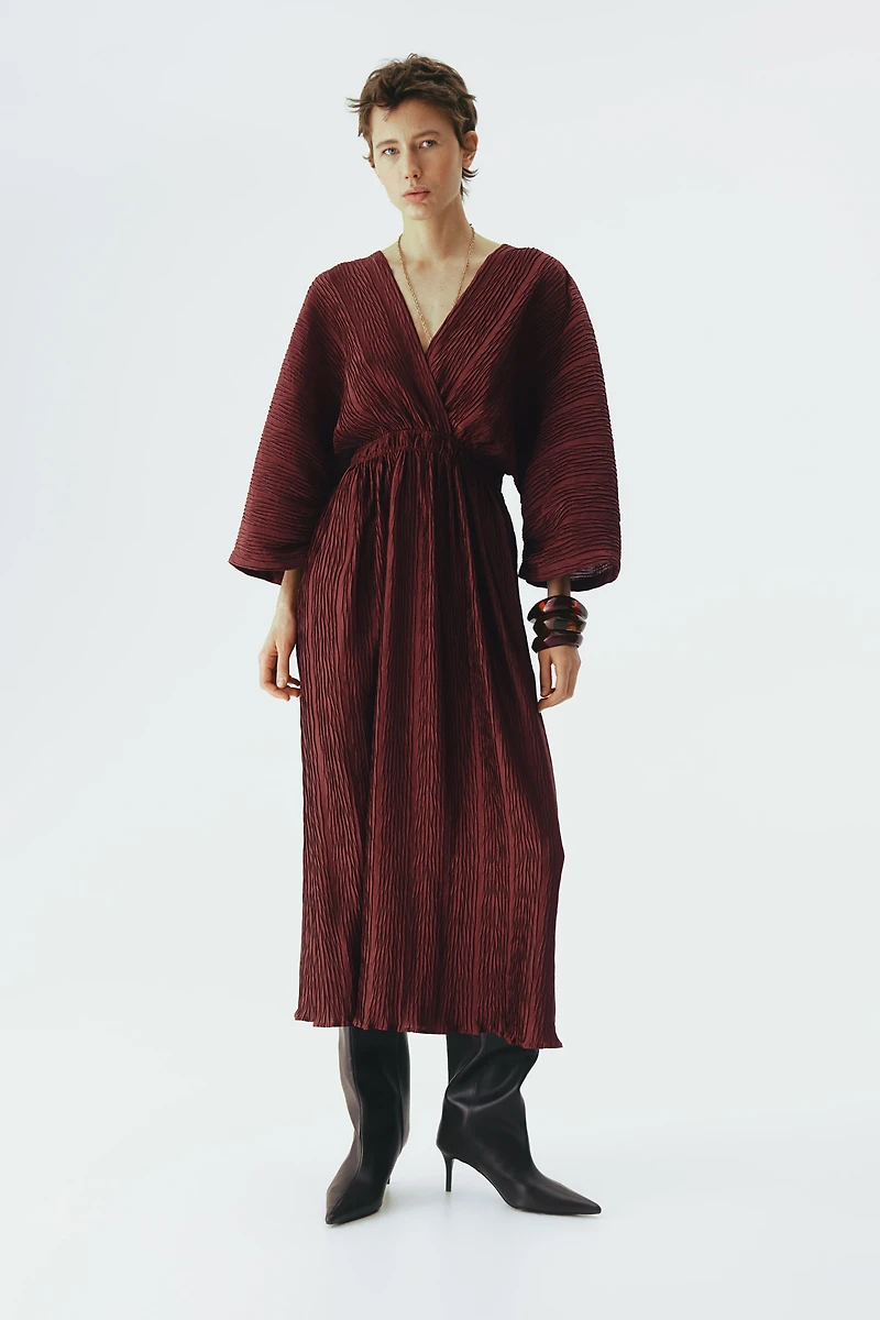 Crinkled V-Neck Dress