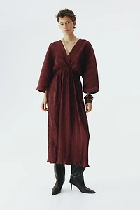 Crinkled V-Neck Dress