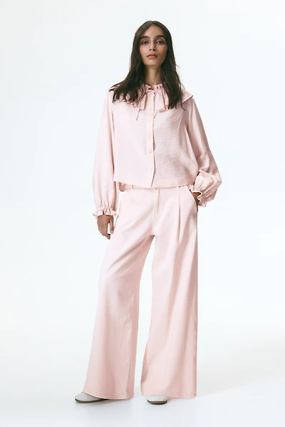 Wide-Leg Twill Pants