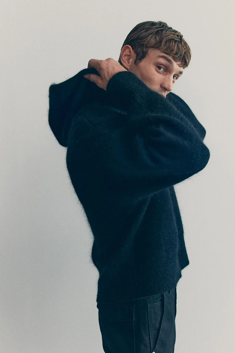 Knit Wool-Blend Hooded Jacket