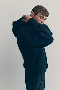 Knit Wool-Blend Hooded Jacket