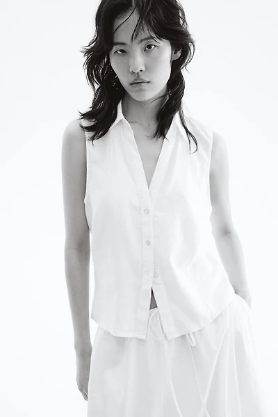 Linen-Blend Sleeveless Shirt